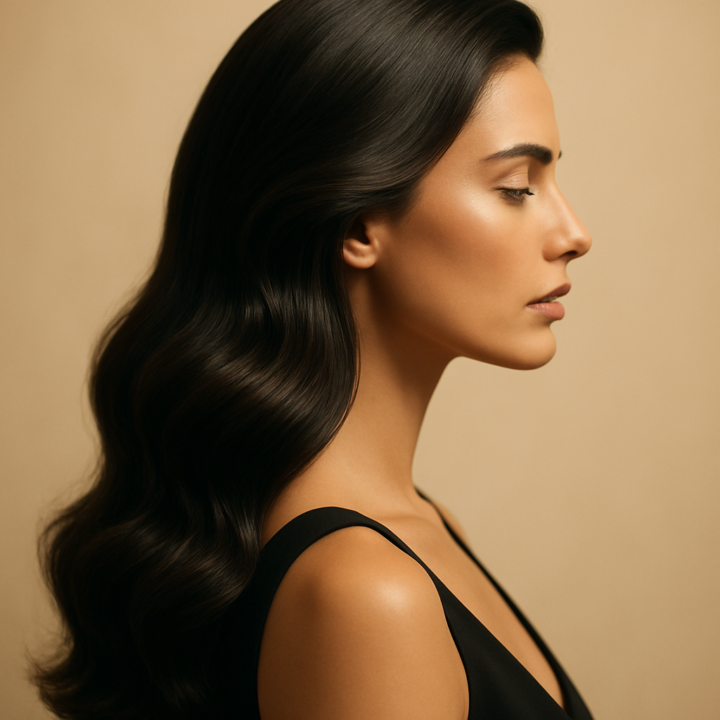 Model with luxurious flowing hair
